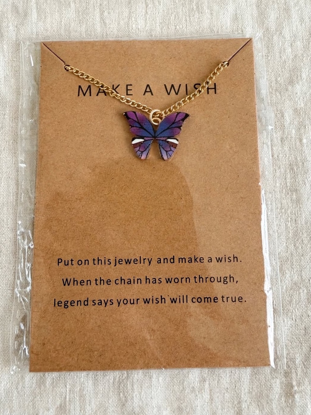 Wish Gold Chain Necklace with Purple Butterfly Pendant
